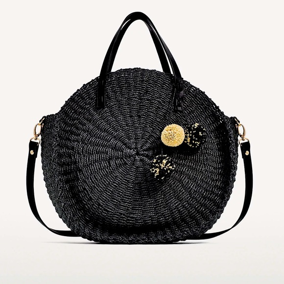 Zara Handbags - Zara Braided Tote Bag With Pom Poms